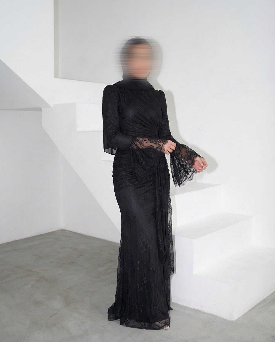 Elegant Draped Maxi Dress - BLACK