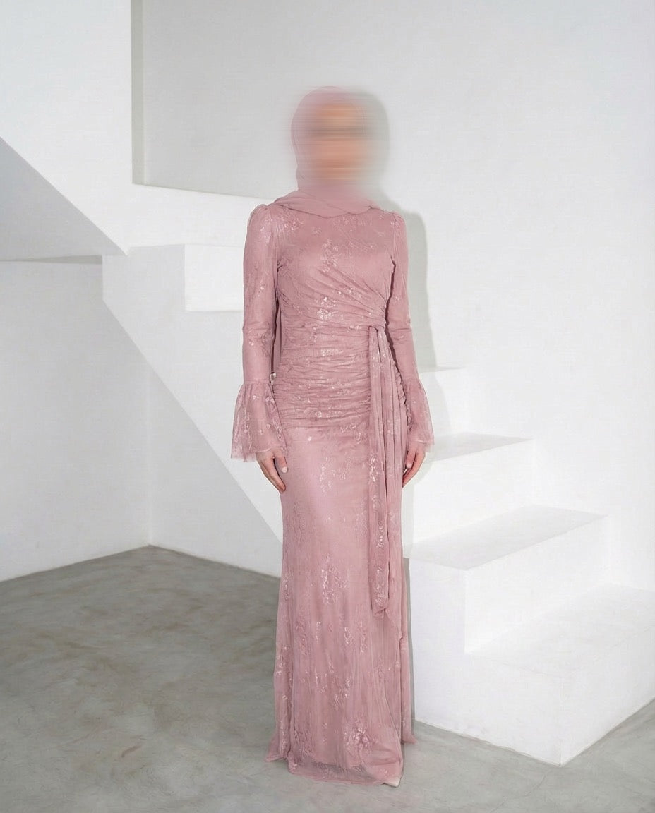 Elegant Draped Maxi Dress - PINK