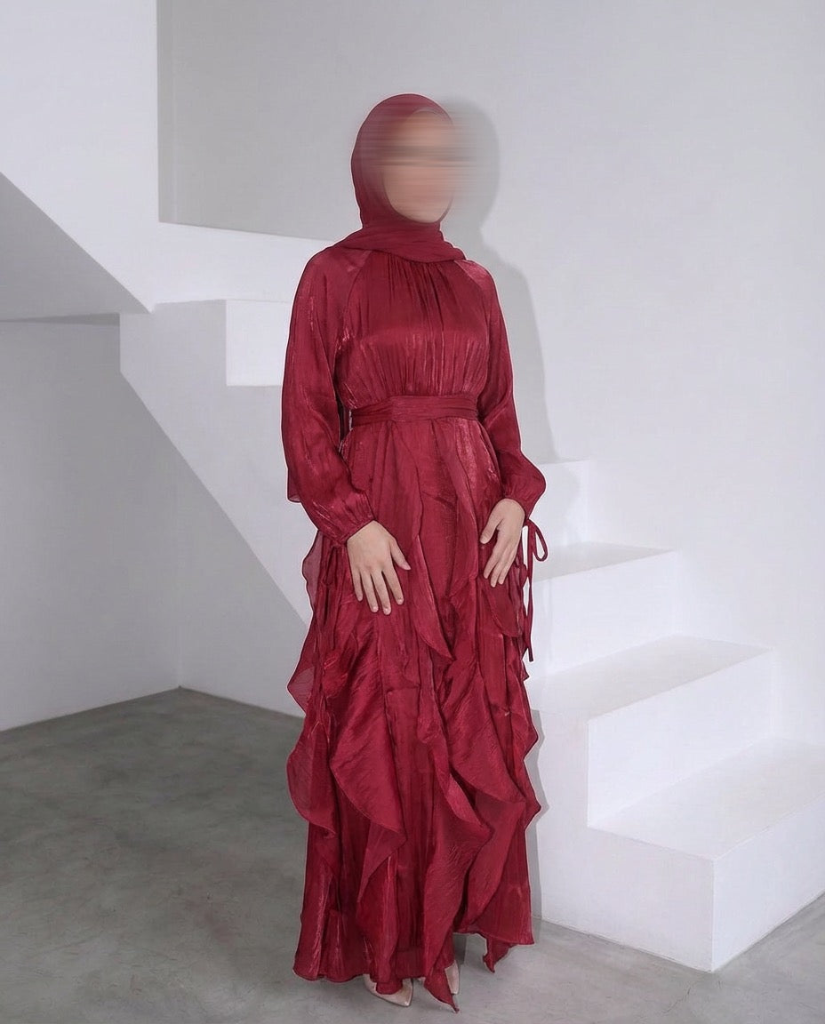 Layered Maxi Dress - RED WINE