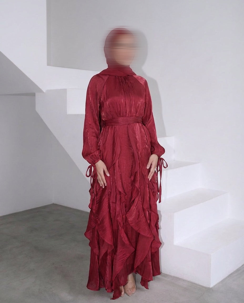 Layered Maxi Dress - RED WINE