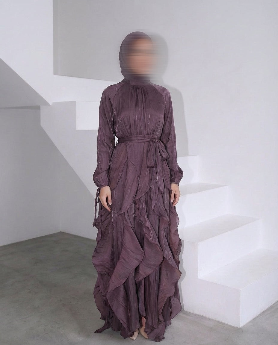 Layered Maxi Dress - AUBERGINE