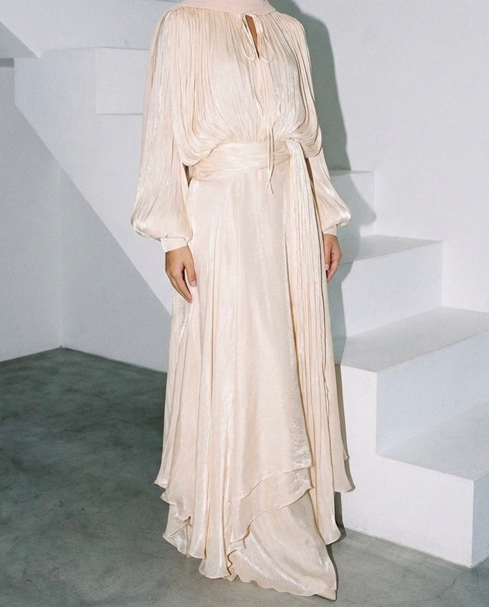 Satin Tie-Strap Maxi Dress - BEIGE