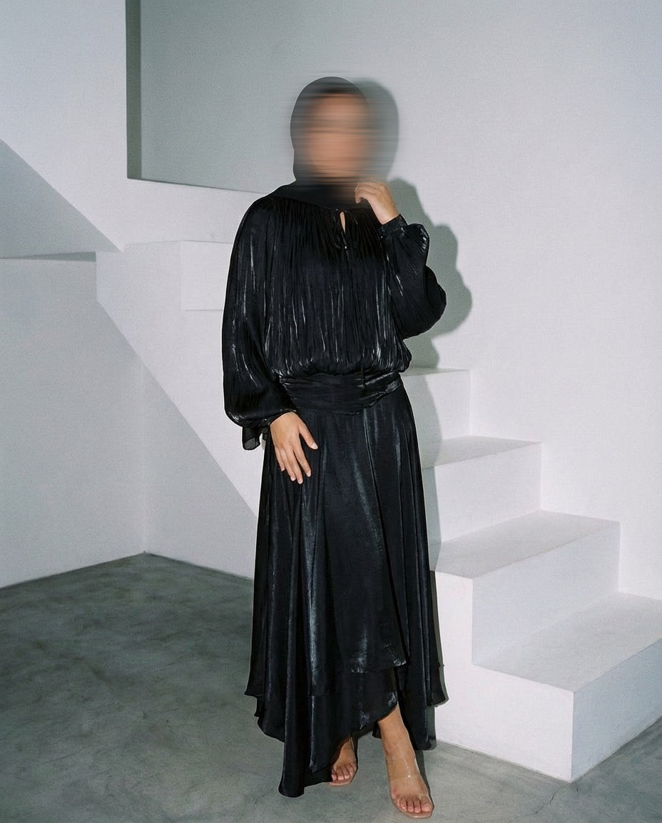 Satin Tie-Strap Maxi Dress -BLACK
