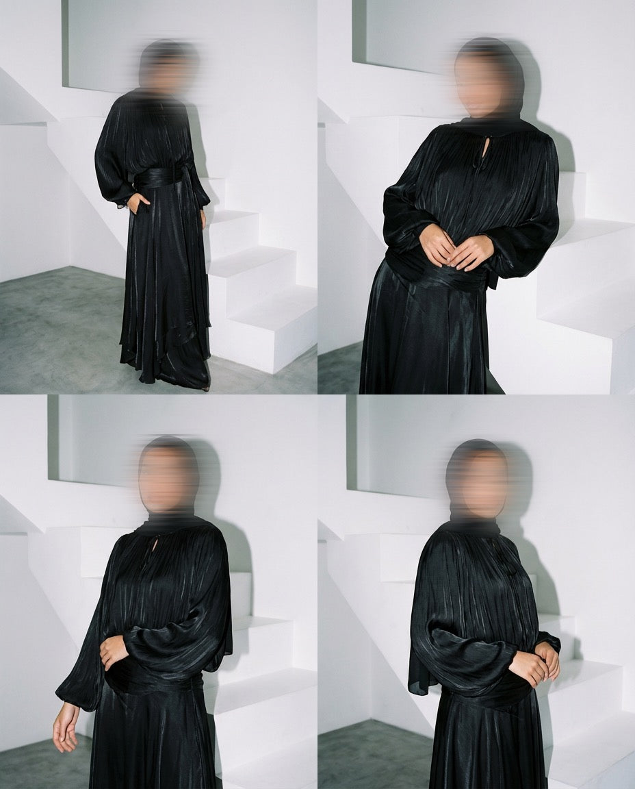 Satin Tie-Strap Maxi Dress -BLACK