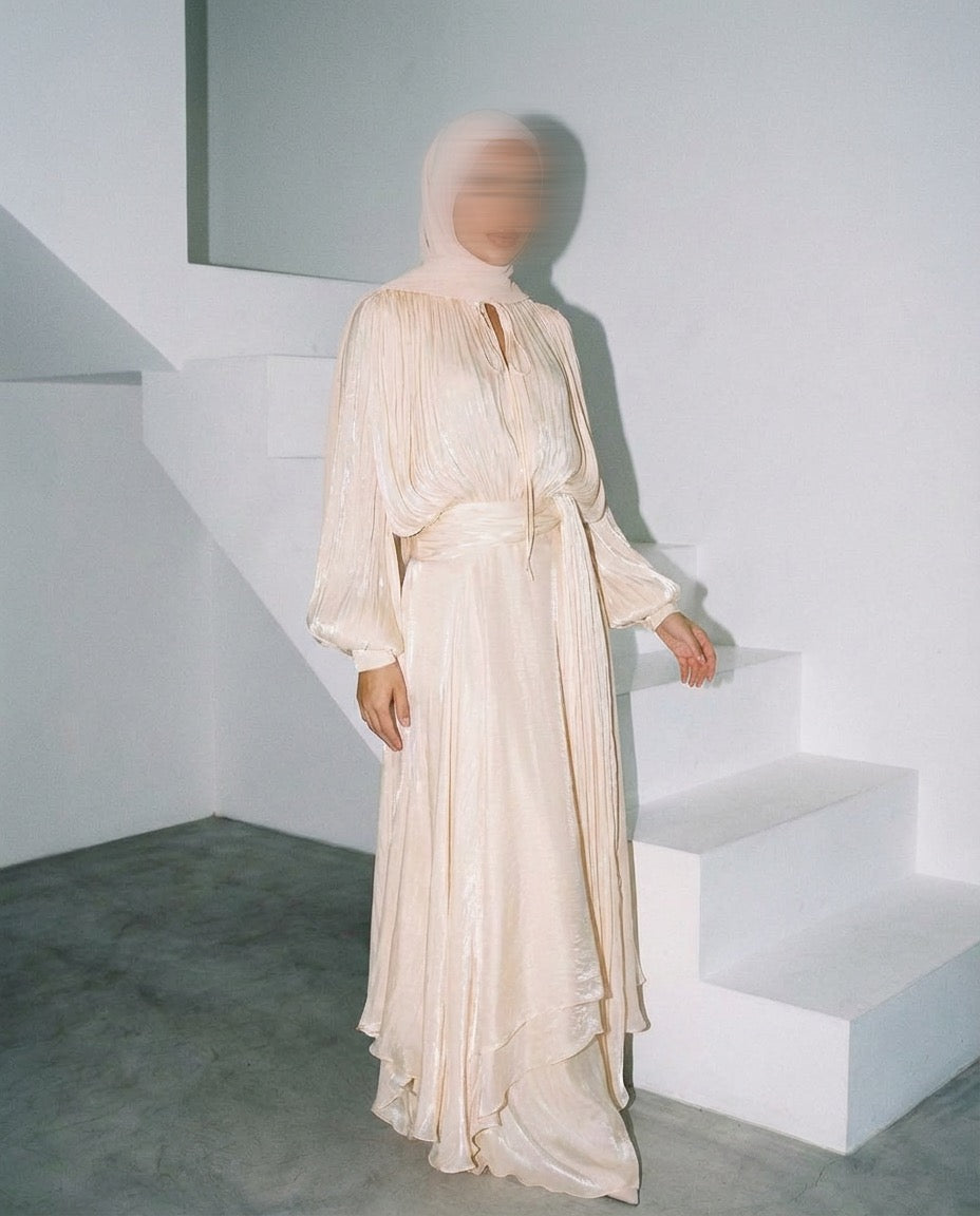 Satin Tie-Strap Maxi Dress - BEIGE
