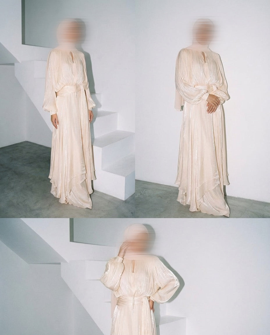 Satin Tie-Strap Maxi Dress - BEIGE