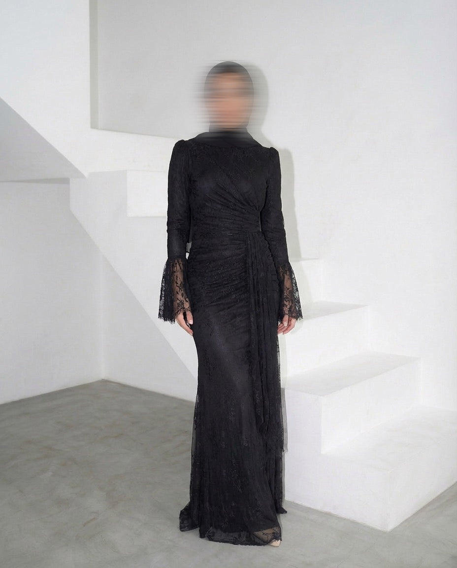 Elegant Draped Maxi Dress - BLACK