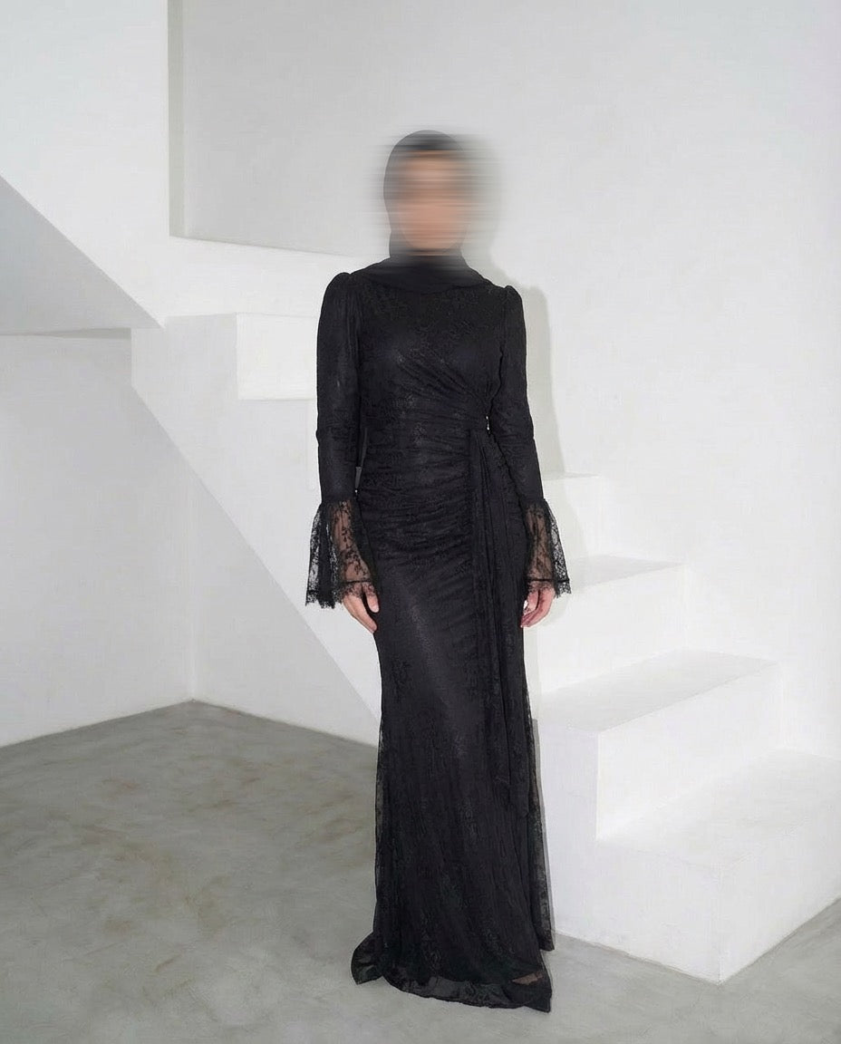 Elegant Draped Maxi Dress - BLACK