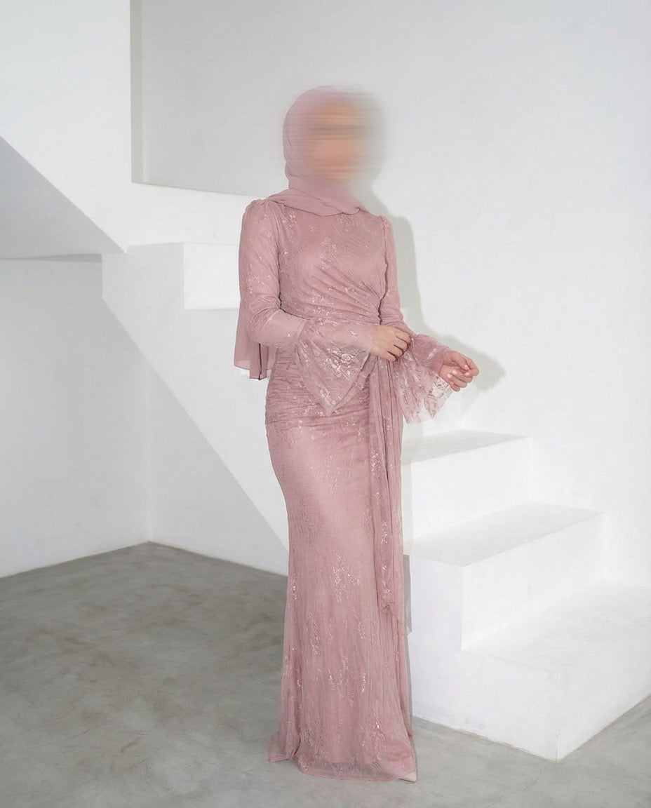 Elegant Draped Maxi Dress - PINK