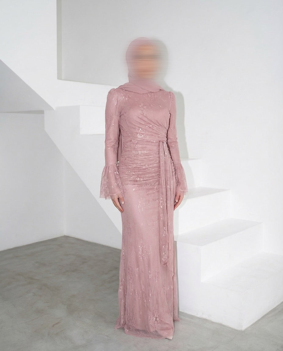 Elegant Draped Maxi Dress - PINK