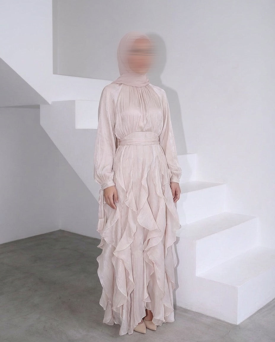 Layered Maxi Dress - BEIGE