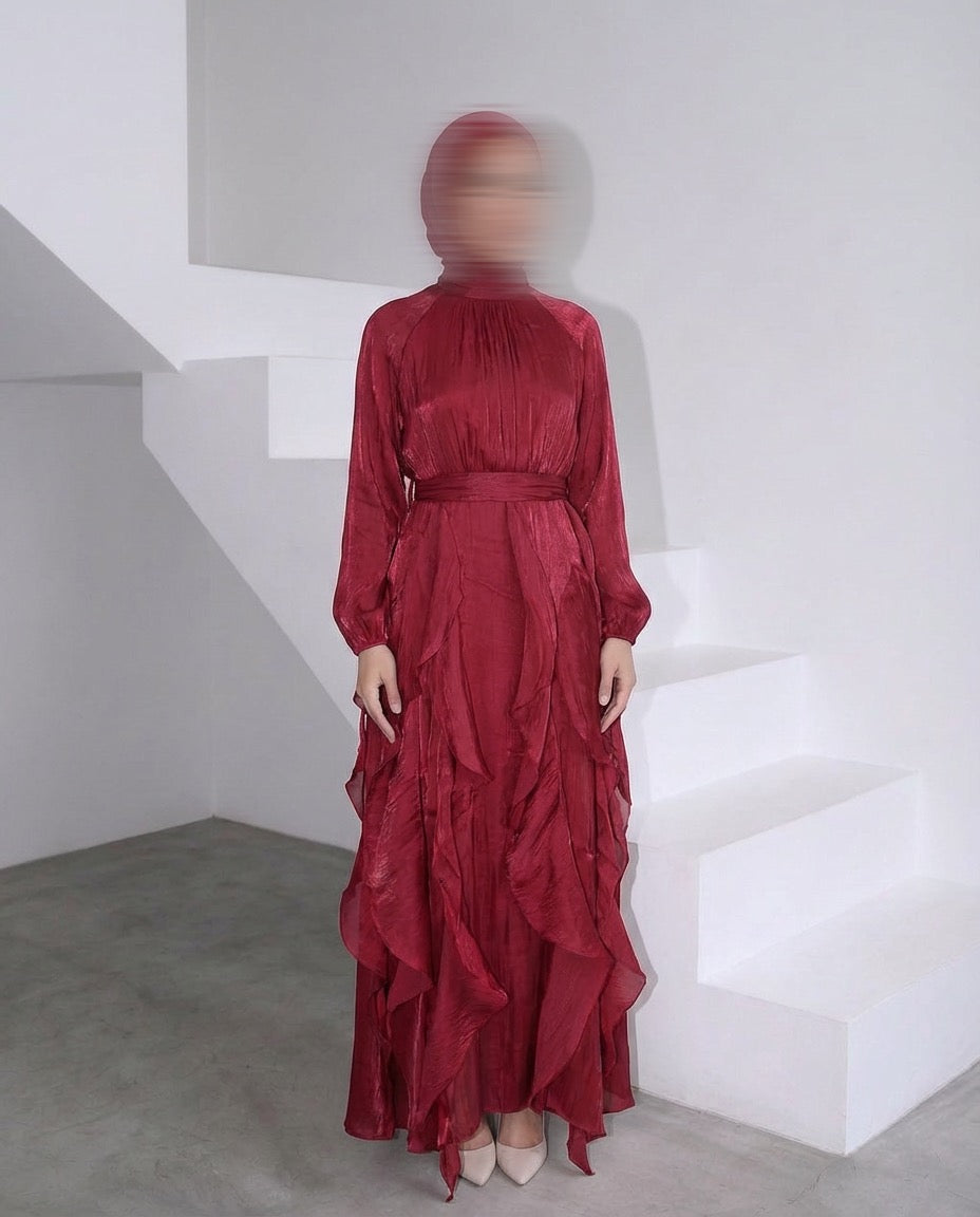 Layered Maxi Dress - RED WINE