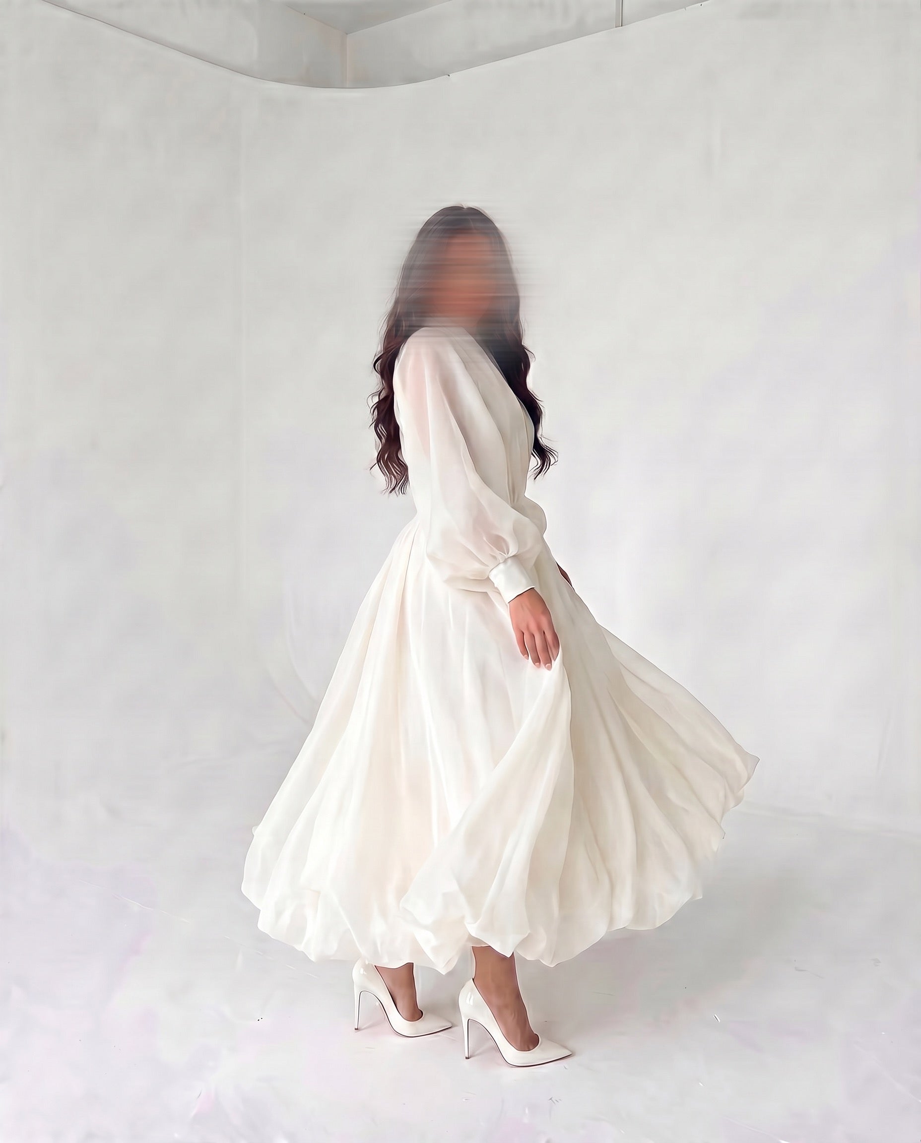 Bloom Puff Sleeve Dress - Cream - S Bloom Puff Sleeve Dress - Cream - S