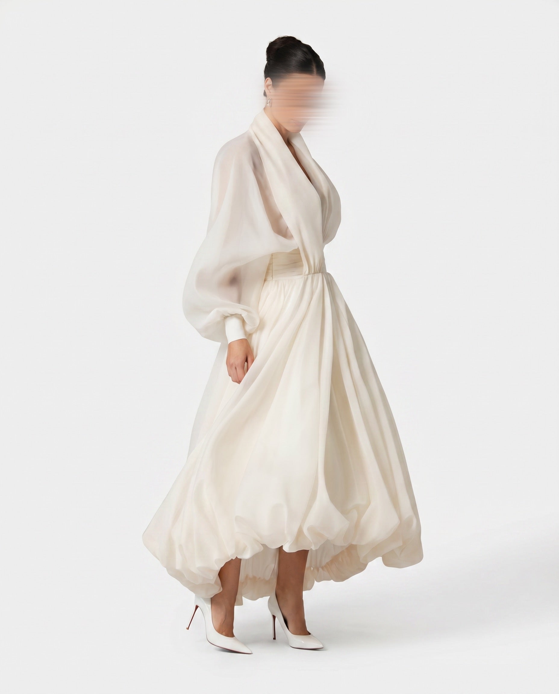 puff sleeve dress beige Bloom Puff Sleeve Dress
