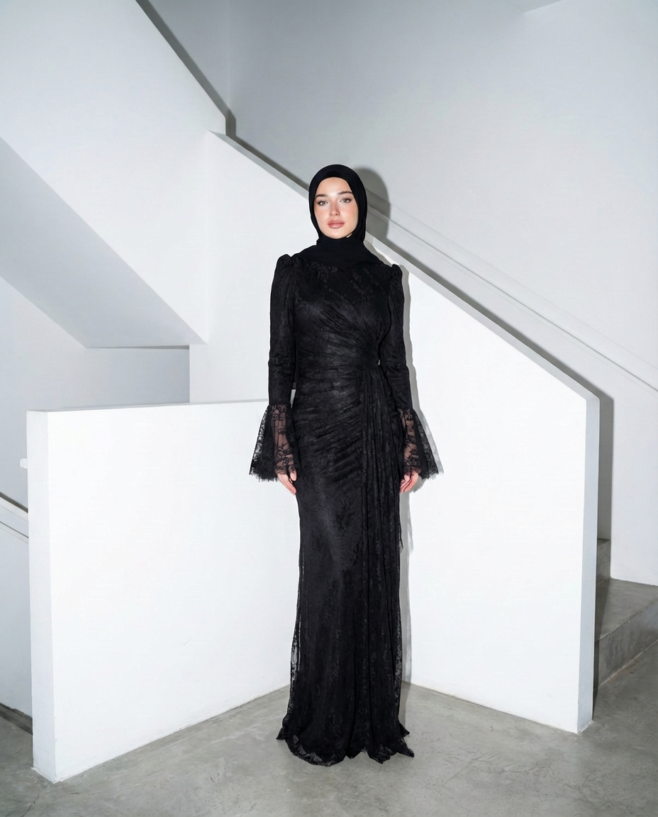 Elegant Draped Maxi Dress - BLACK